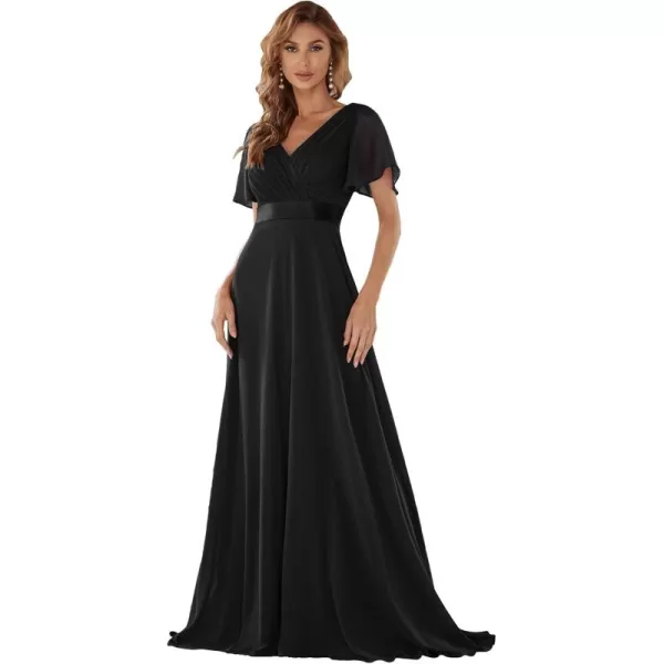 imageEverPretty Womens Formal Dress Short Sleeve VNeck Evening Dress Floor Length Mother of The Bride Dress 09890Black