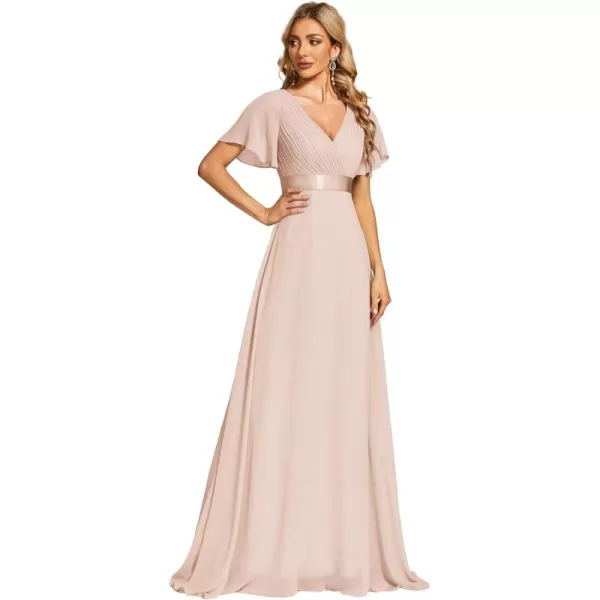 imageEverPretty Womens Formal Dress Short Sleeve VNeck Evening Dress Floor Length Mother of The Bride Dress 09890Blush