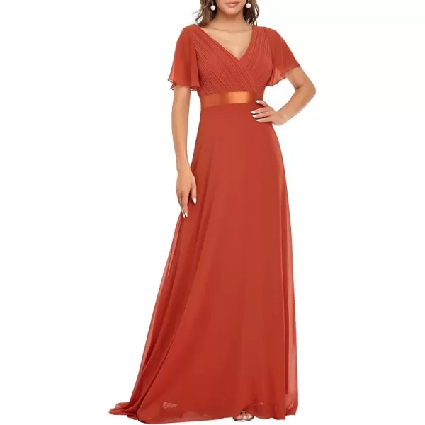 imageEverPretty Womens Formal Dress Short Sleeve VNeck Evening Dress Floor Length Mother of The Bride Dress 09890Burnt Orange