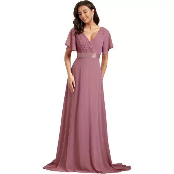 imageEverPretty Womens Formal Dress Short Sleeve VNeck Evening Dress Floor Length Mother of The Bride Dress 09890Orchid