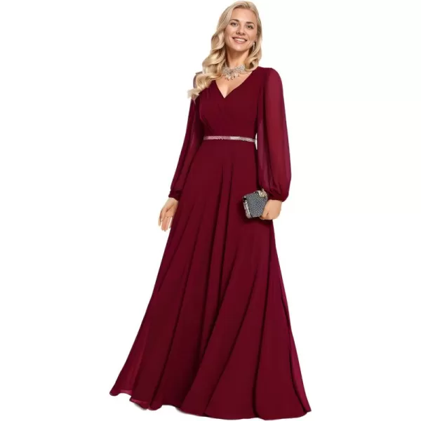 imageEverPretty Womens Formal Dresses Long Sleeve V Neck Empire Waist A Line Beading Maxi Wedding Guest Dress 01981Burgundy