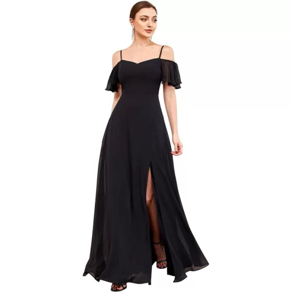 imageEverPretty Womens Formal Dresses Off Shoulder Short Sleeve Split ALine Floor Length Bridesmaid Dresses 0237Black