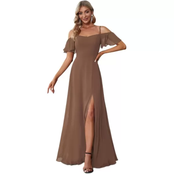 imageEverPretty Womens Formal Dresses Off Shoulder Short Sleeve Split ALine Floor Length Bridesmaid Dresses 0237Brown