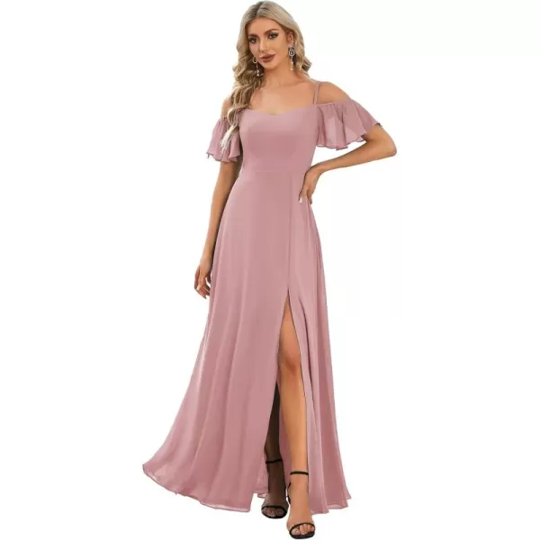 imageEverPretty Womens Formal Dresses Off Shoulder Short Sleeve Split ALine Floor Length Bridesmaid Dresses 0237Dusty Rose