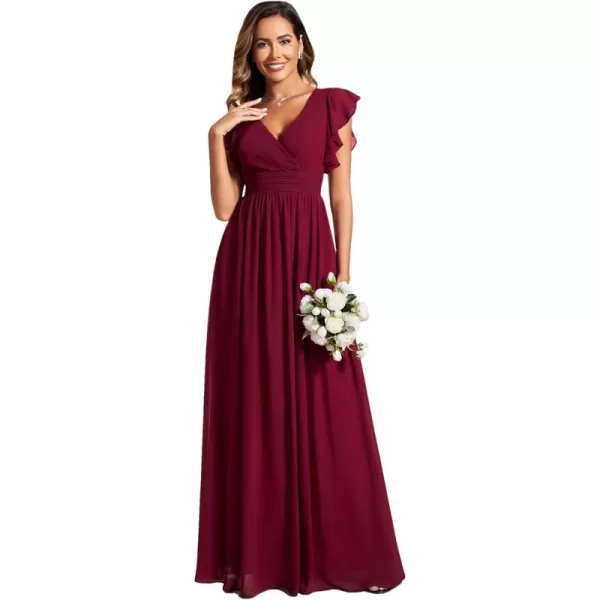 imageEverPretty Womens Ruffles Sleeves Back Cutout Bridesmaid Dresses A Line Formal Dress 01819Burgundy