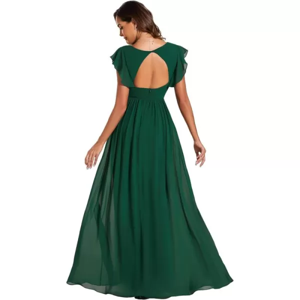 imageEverPretty Womens Ruffles Sleeves Back Cutout Bridesmaid Dresses A Line Formal Dress 01819Deep Green