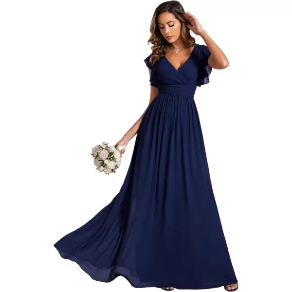 imageEverPretty Womens Ruffles Sleeves Back Cutout Bridesmaid Dresses A Line Formal Dress 01819Navy Blue