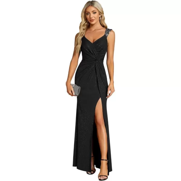 imageEverPretty Womens V Neck Bodycon Sleeveless Split Maxi Evening Dresses 01888Black