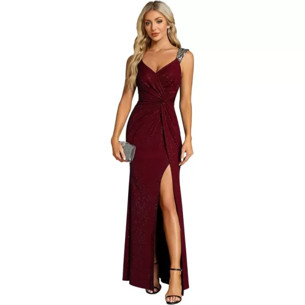 imageEverPretty Womens V Neck Bodycon Sleeveless Split Maxi Evening Dresses 01888Burgundy