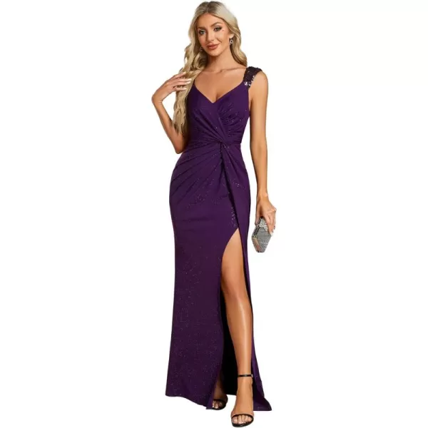 imageEverPretty Womens V Neck Bodycon Sleeveless Split Maxi Evening Dresses 01888Deep Purple