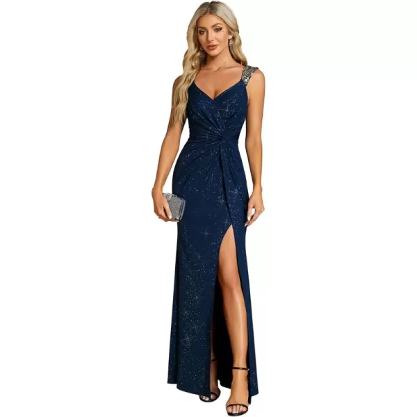 imageEverPretty Womens V Neck Bodycon Sleeveless Split Maxi Evening Dresses 01888Navy Blue