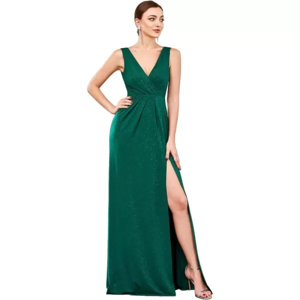 imageEverPretty Womens VNeck Glitter Dress Side Split Evening Dress 7505Dark Green