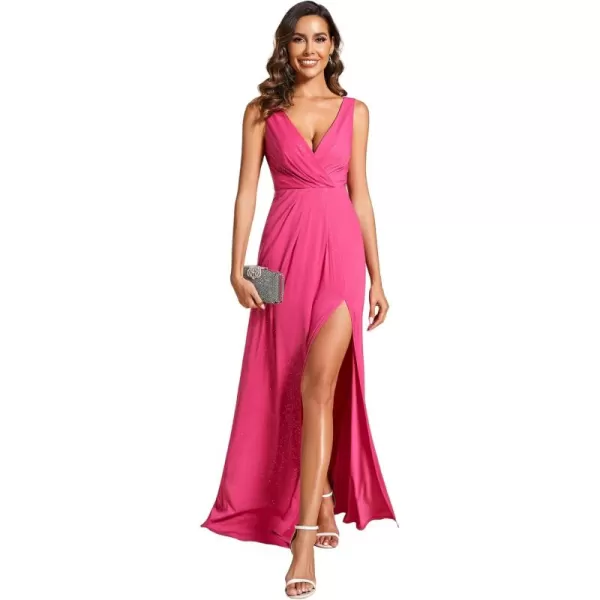 imageEverPretty Womens VNeck Glitter Dress Side Split Evening Dress 7505Hot Pink