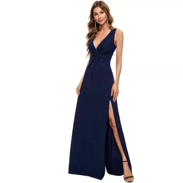 imageEverPretty Womens VNeck Glitter Dress Side Split Evening Dress 7505Navy