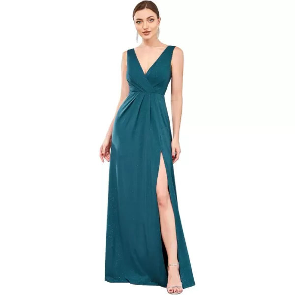 imageEverPretty Womens VNeck Glitter Dress Side Split Evening Dress 7505Teal