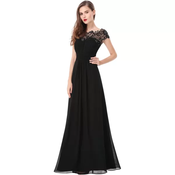 imageEverPretty Womens Cap Sleeve Ruched Lace Round Neck Chiffon Formal Evening Gowns 09993USBlack