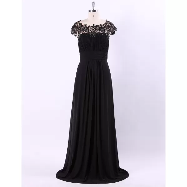 imageEverPretty Womens Cap Sleeve Ruched Lace Round Neck Chiffon Formal Evening Gowns 09993USBlack