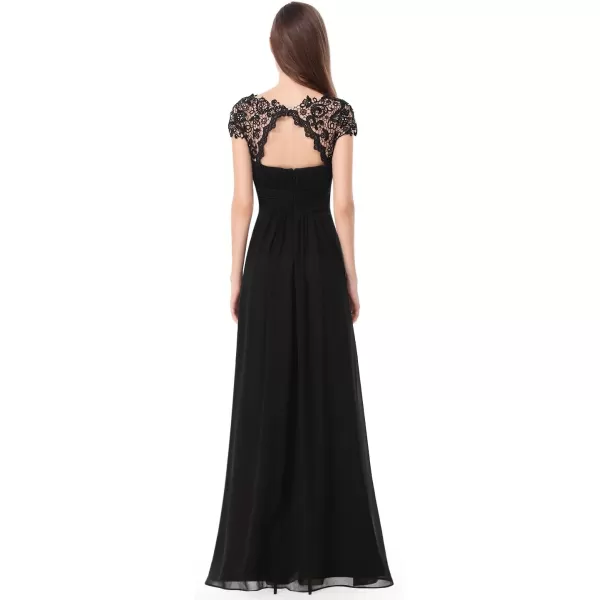 imageEverPretty Womens Cap Sleeve Ruched Lace Round Neck Chiffon Formal Evening Gowns 09993USBlack