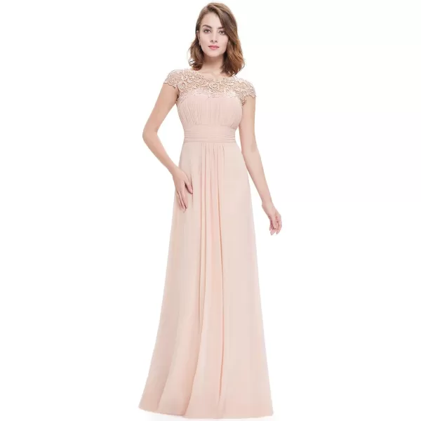 imageEverPretty Womens Cap Sleeve Ruched Lace Round Neck Chiffon Formal Evening Gowns 09993USBlush