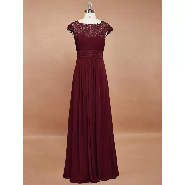 imageEverPretty Womens Cap Sleeve Ruched Lace Round Neck Chiffon Formal Evening Gowns 09993USBurgundy