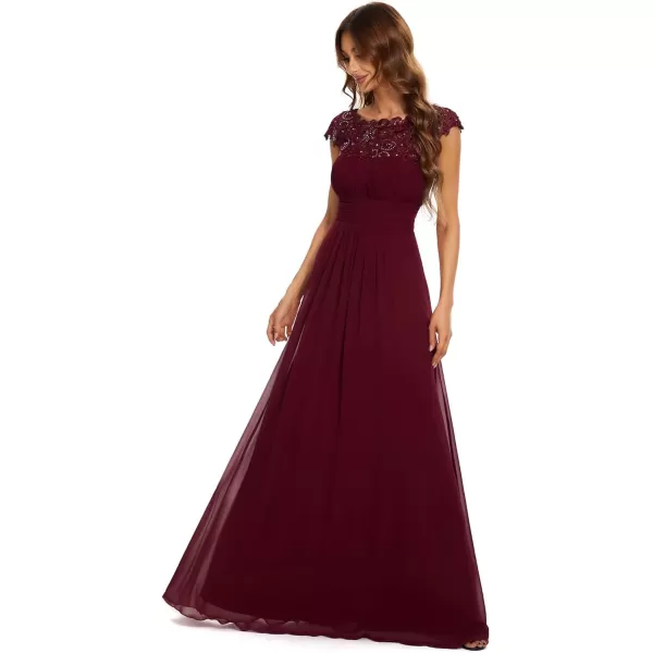 imageEverPretty Womens Cap Sleeve Ruched Lace Round Neck Chiffon Formal Evening Gowns 09993USBurgundy