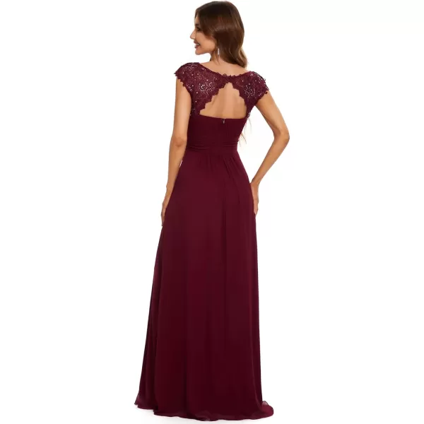 imageEverPretty Womens Cap Sleeve Ruched Lace Round Neck Chiffon Formal Evening Gowns 09993USBurgundy