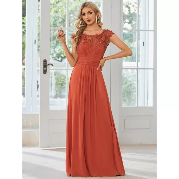 imageEverPretty Womens Cap Sleeve Ruched Lace Round Neck Chiffon Formal Evening Gowns 09993USBurnt Orange