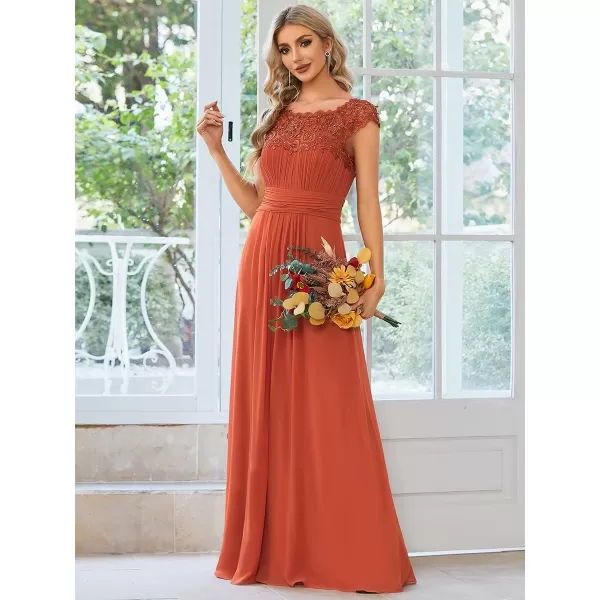 imageEverPretty Womens Cap Sleeve Ruched Lace Round Neck Chiffon Formal Evening Gowns 09993USBurnt Orange