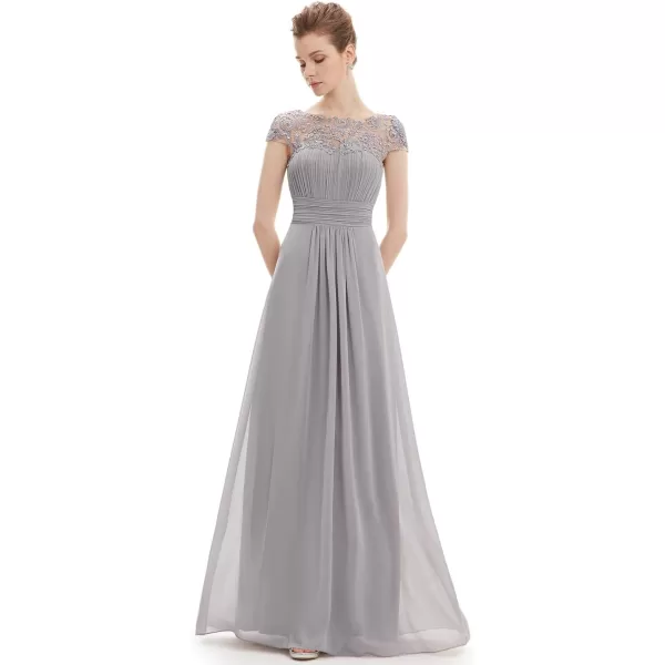 imageEverPretty Womens Cap Sleeve Ruched Lace Round Neck Chiffon Formal Evening Gowns 09993USGrey