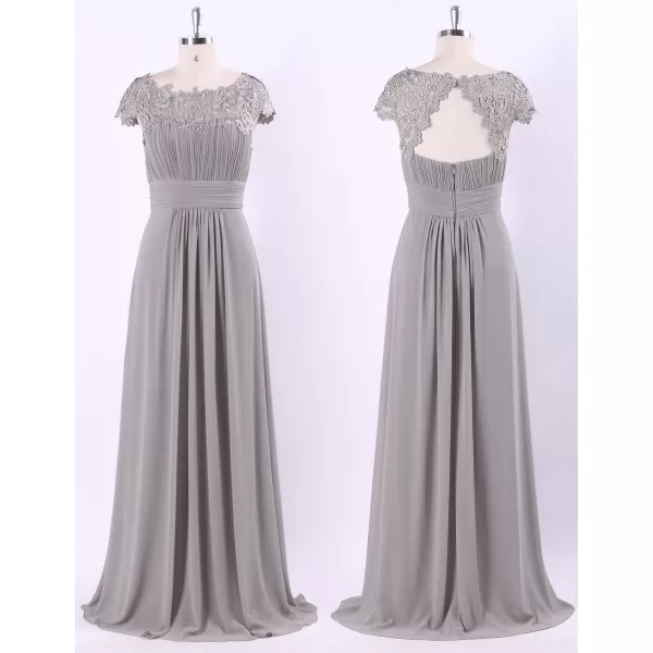 imageEverPretty Womens Cap Sleeve Ruched Lace Round Neck Chiffon Formal Evening Gowns 09993USGrey