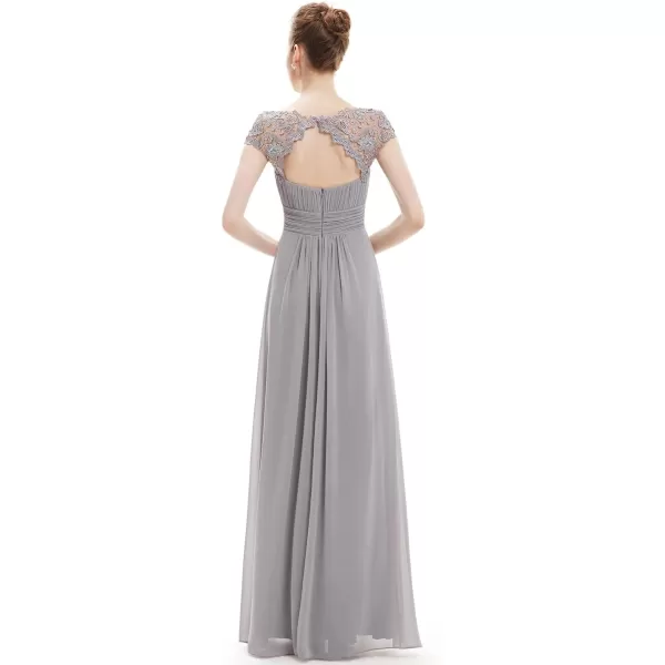 imageEverPretty Womens Cap Sleeve Ruched Lace Round Neck Chiffon Formal Evening Gowns 09993USGrey