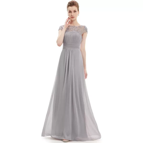 imageEverPretty Womens Cap Sleeve Ruched Lace Round Neck Chiffon Formal Evening Gowns 09993USGrey