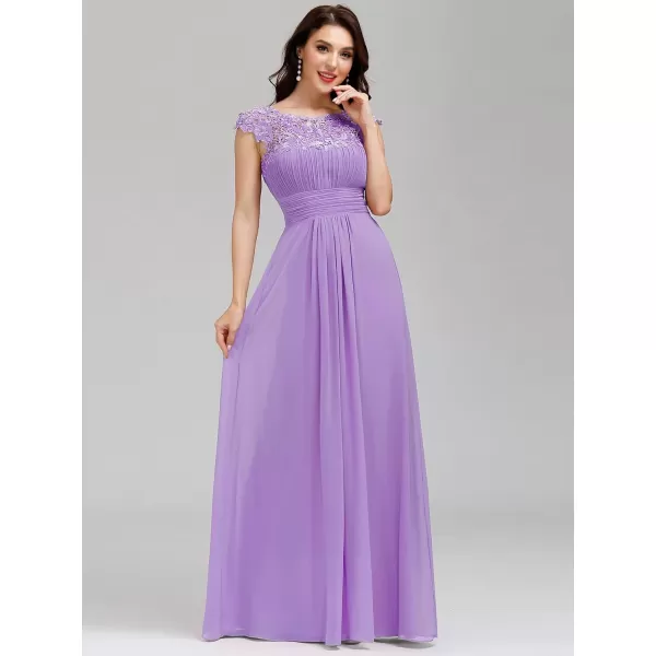 imageEverPretty Womens Cap Sleeve Ruched Lace Round Neck Chiffon Formal Evening Gowns 09993USLavender