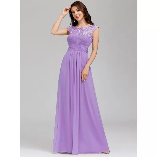 imageEverPretty Womens Cap Sleeve Ruched Lace Round Neck Chiffon Formal Evening Gowns 09993USLavender