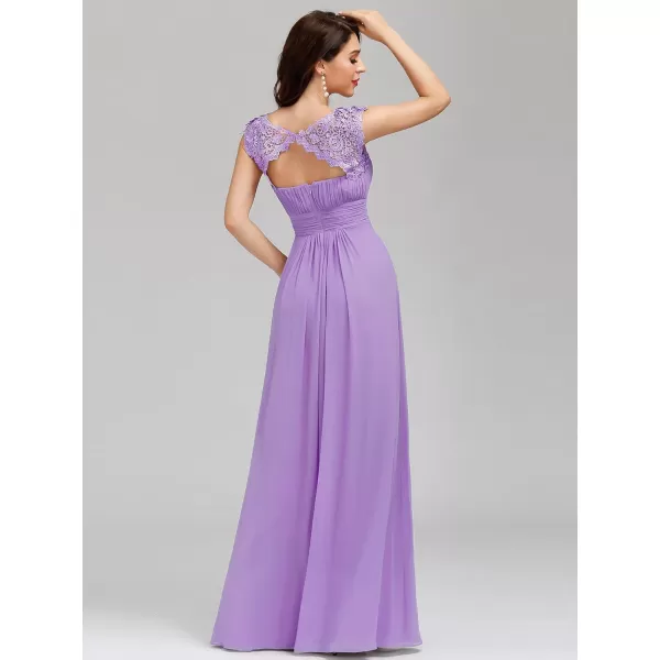 imageEverPretty Womens Cap Sleeve Ruched Lace Round Neck Chiffon Formal Evening Gowns 09993USLavender