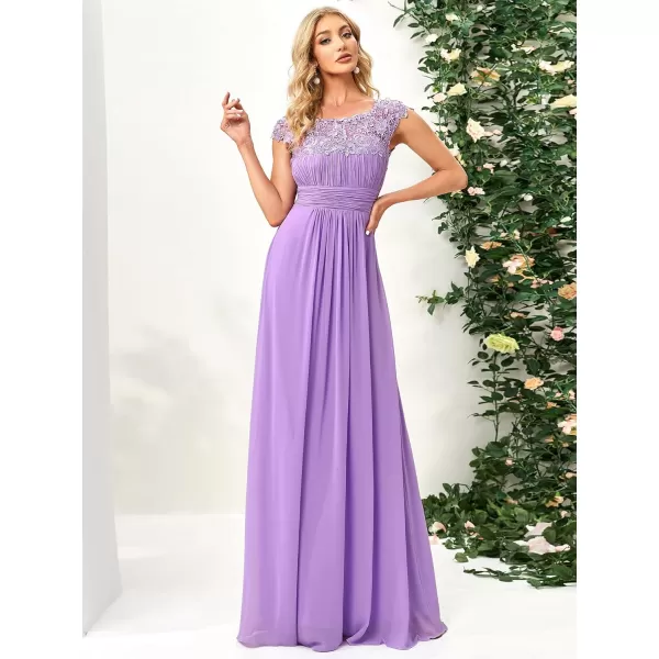 imageEverPretty Womens Cap Sleeve Ruched Lace Round Neck Chiffon Formal Evening Gowns 09993USLavender