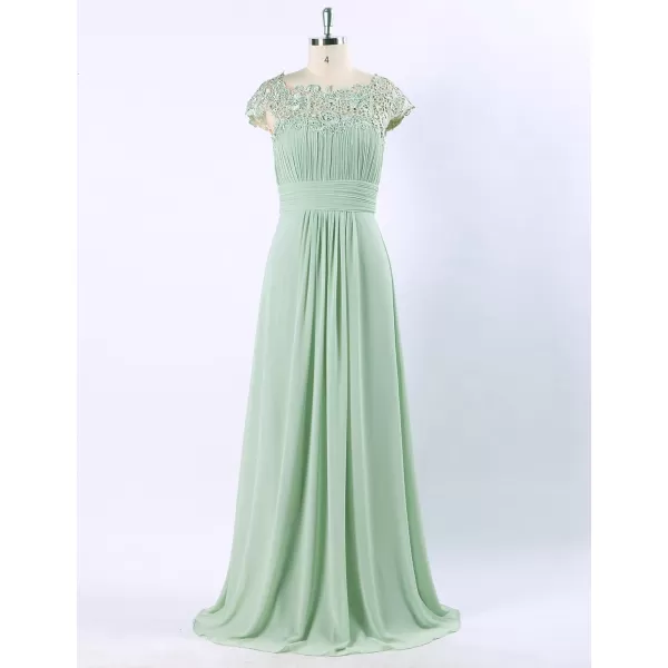 imageEverPretty Womens Cap Sleeve Ruched Lace Round Neck Chiffon Formal Evening Gowns 09993USMint Green1