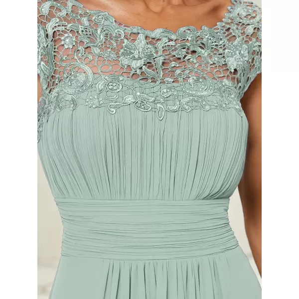 imageEverPretty Womens Cap Sleeve Ruched Lace Round Neck Chiffon Formal Evening Gowns 09993USMint Green1