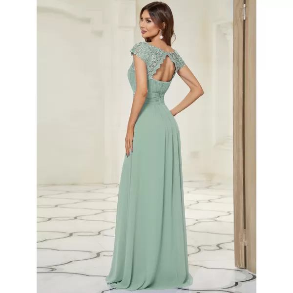 imageEverPretty Womens Cap Sleeve Ruched Lace Round Neck Chiffon Formal Evening Gowns 09993USMint Green1