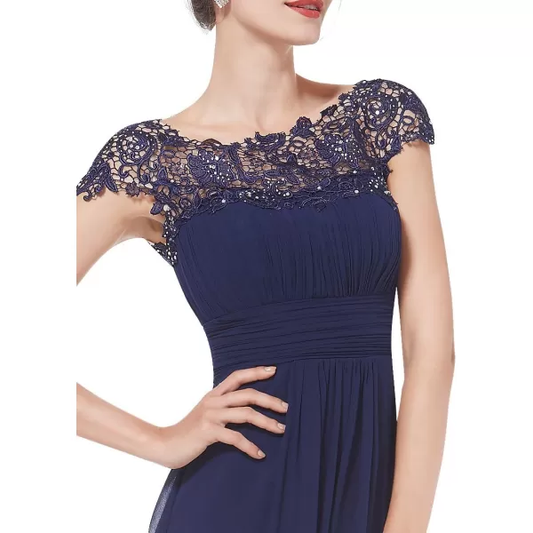 imageEverPretty Womens Cap Sleeve Ruched Lace Round Neck Chiffon Formal Evening Gowns 09993USNavy Blue