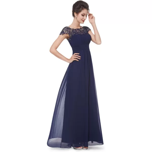 imageEverPretty Womens Cap Sleeve Ruched Lace Round Neck Chiffon Formal Evening Gowns 09993USNavy Blue