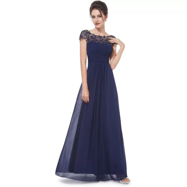 imageEverPretty Womens Cap Sleeve Ruched Lace Round Neck Chiffon Formal Evening Gowns 09993USNavy Blue