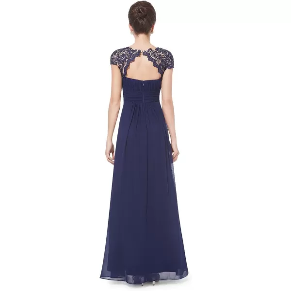 imageEverPretty Womens Cap Sleeve Ruched Lace Round Neck Chiffon Formal Evening Gowns 09993USNavy Blue