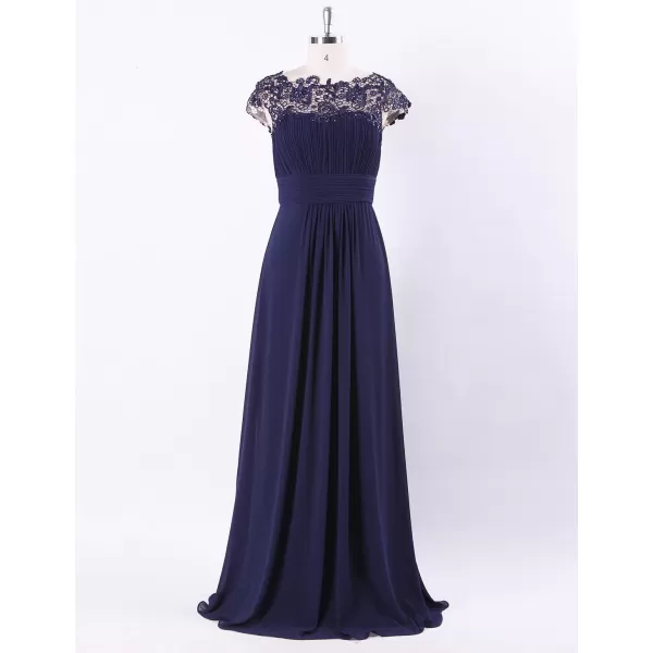 imageEverPretty Womens Cap Sleeve Ruched Lace Round Neck Chiffon Formal Evening Gowns 09993USNavy Blue