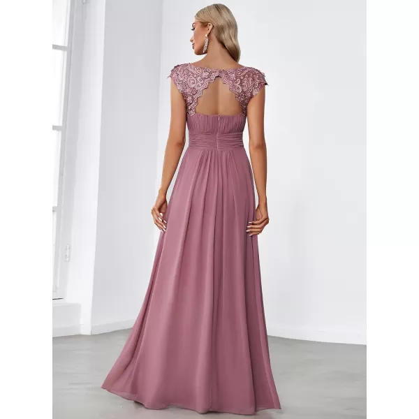 imageEverPretty Womens Cap Sleeve Ruched Lace Round Neck Chiffon Formal Evening Gowns 09993USOrchid