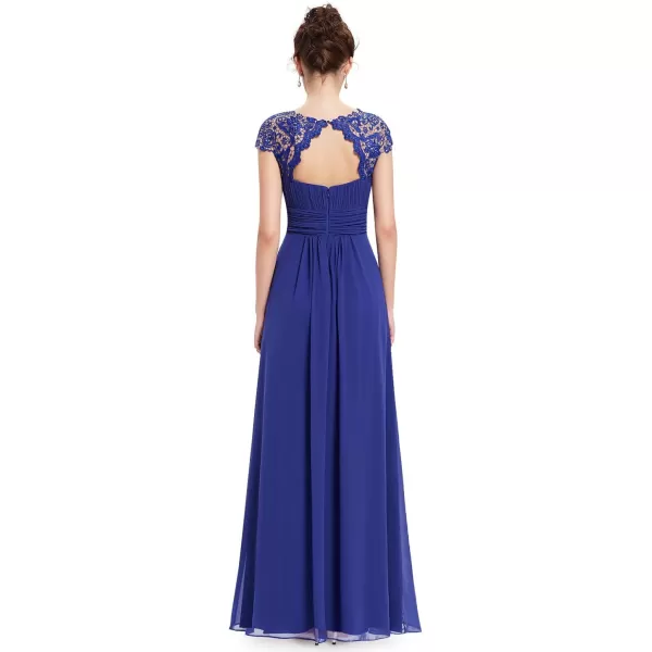 imageEverPretty Womens Cap Sleeve Ruched Lace Round Neck Chiffon Formal Evening Gowns 09993USSapphire Blue