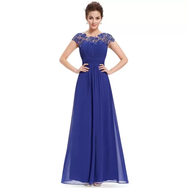 imageEverPretty Womens Cap Sleeve Ruched Lace Round Neck Chiffon Formal Evening Gowns 09993USSapphire Blue