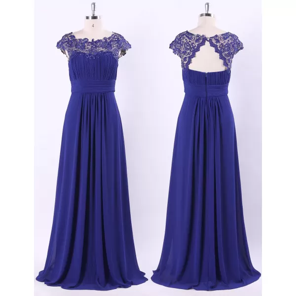 imageEverPretty Womens Cap Sleeve Ruched Lace Round Neck Chiffon Formal Evening Gowns 09993USSapphire Blue