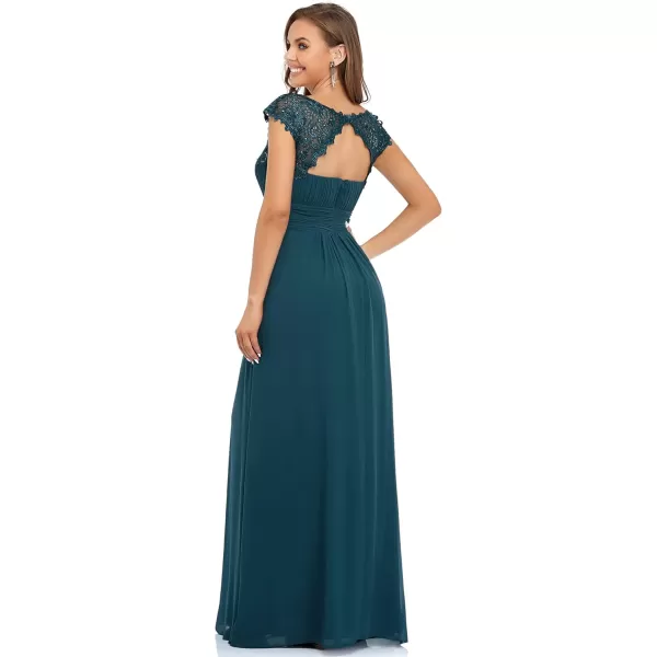 imageEverPretty Womens Cap Sleeve Ruched Lace Round Neck Chiffon Formal Evening Gowns 09993USTeal