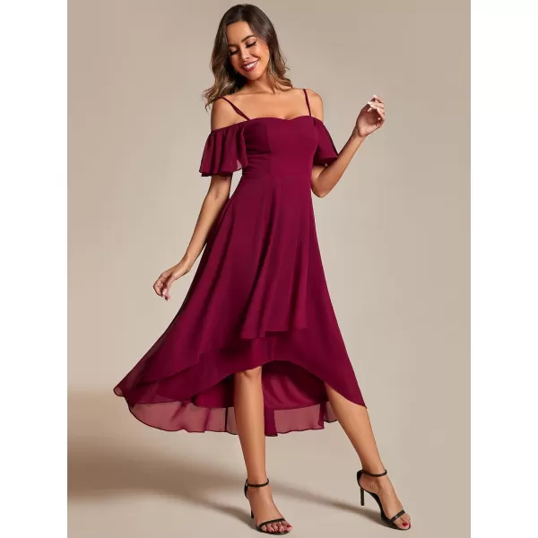 imageEverPretty Womens Chiffon Summer Off Shoulder Formal Dress High Low Midi Wedding Guest Dresses 02103Burgundy